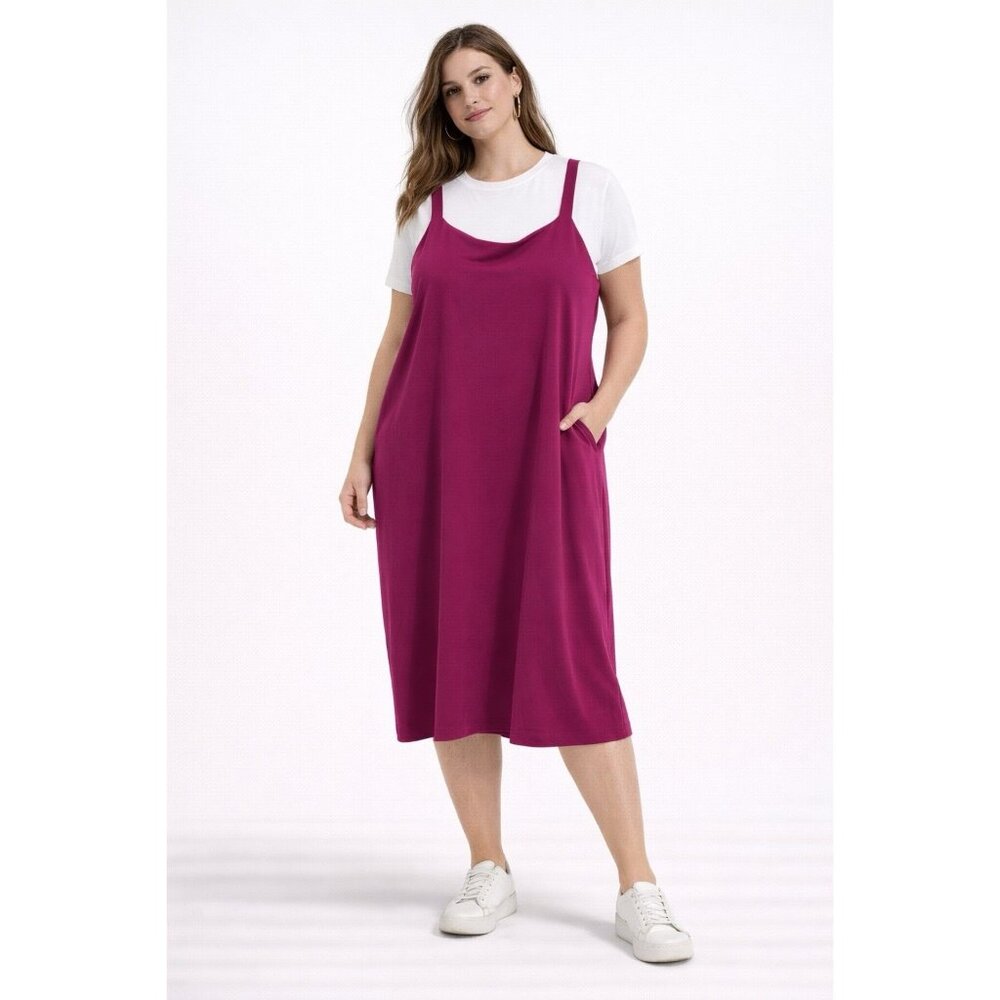 Universal Standard Fuchsia Midi Slip Dress with Pockets